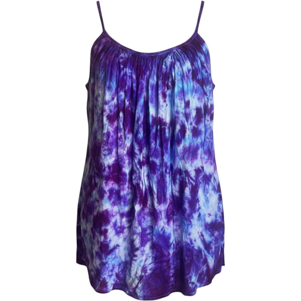 Peaceful People Purple Blue Tie Dye Cami Umbrella Top Rayon Boho Festival OS